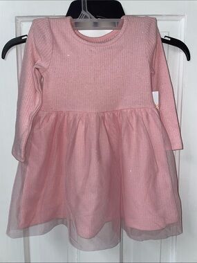 NWT! jumping beans Pink Sparkle Ribbed Knit Dress with Tulle Skirt